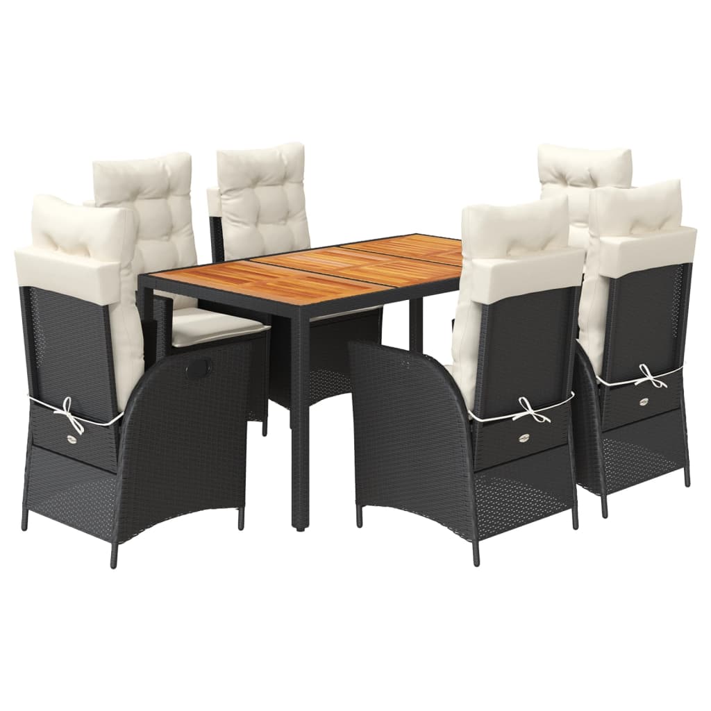 Set da Pranzo da Giardino 7 pz Nero con Cuscini in Polyrattan | homemem39