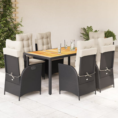 Set da Pranzo da Giardino 7 pz Nero con Cuscini in Polyrattan | homemem39