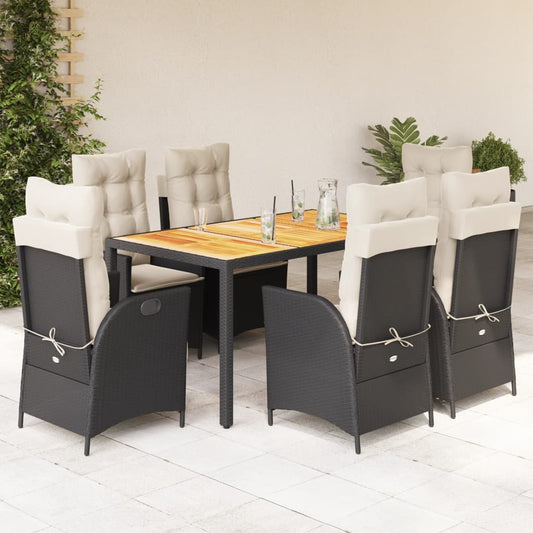 Set da Pranzo da Giardino 7 pz Nero con Cuscini in Polyrattan - homemem39
