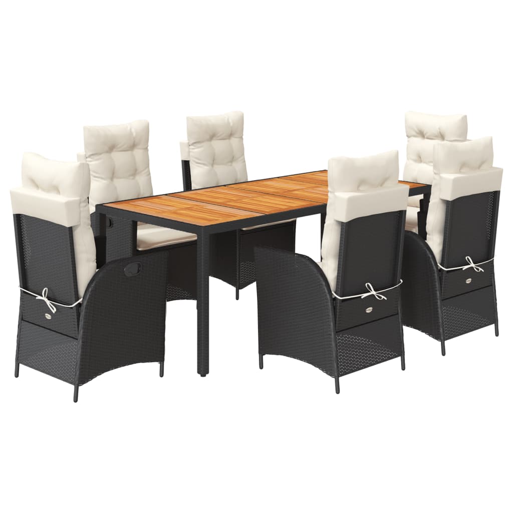 Set da Pranzo da Giardino 7 pz Nero con Cuscini in Polyrattan