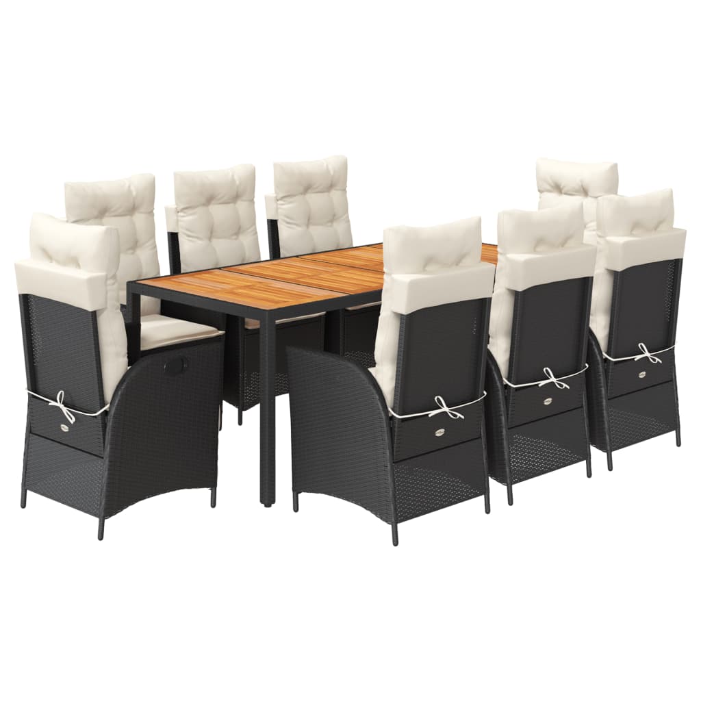 Set da Pranzo da Giardino 9 pz con Cuscini Nero in Polyrattan | homemem39