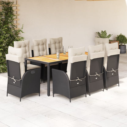 Set da Pranzo da Giardino 9 pz con Cuscini Nero in Polyrattan | homemem39