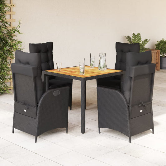 Set da Pranzo da Giardino 5 pz Nero con Cuscini in Polyrattan - homemem39