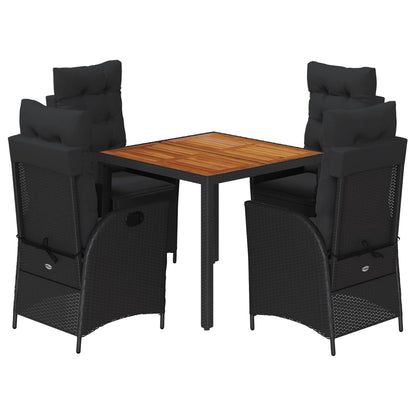 Set da Pranzo da Giardino 5 pz Nero con Cuscini in Polyrattan | homemem39