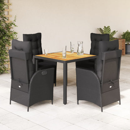 Set da Pranzo da Giardino 5 pz Nero con Cuscini in Polyrattan | homemem39