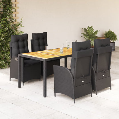 Set da Pranzo da Giardino 5 pz Nero con Cuscini in Polyrattan