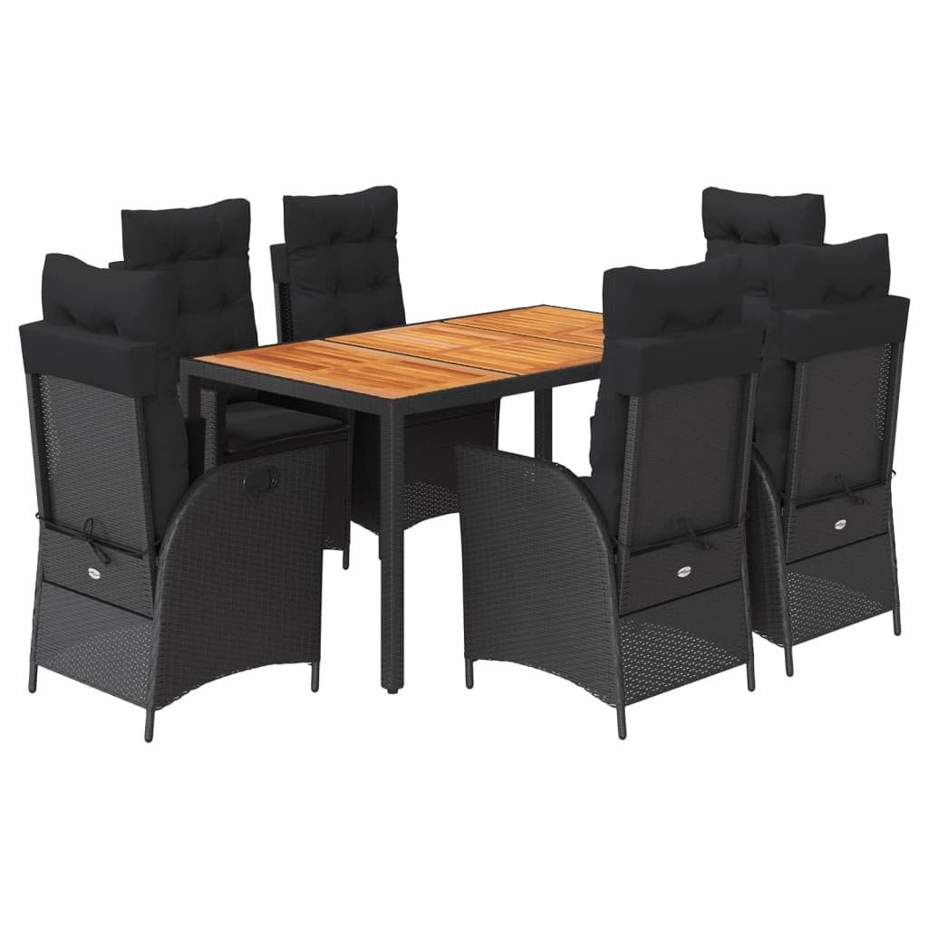 Set da Pranzo da Giardino 7 pz Nero con Cuscini in Polyrattan | homemem39