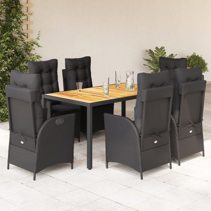 Set da Pranzo da Giardino 7 pz Nero con Cuscini in Polyrattan | homemem39