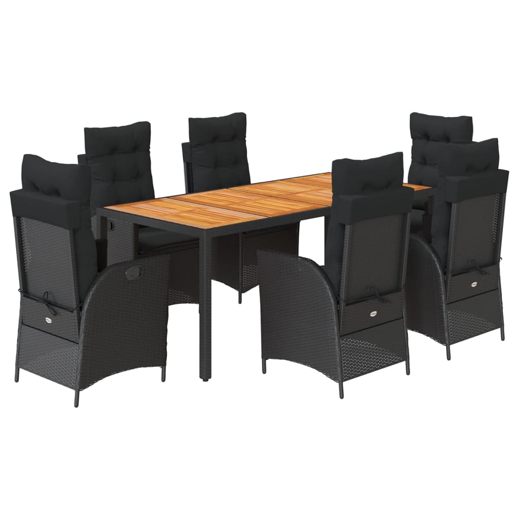Set da Pranzo da Giardino 7 pz Nero con Cuscini in Polyrattan - homemem39