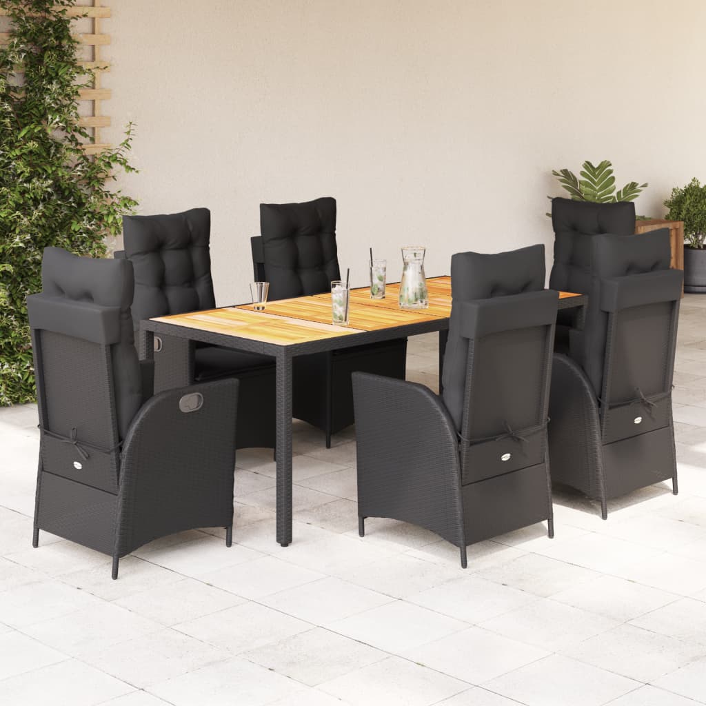 Set da Pranzo da Giardino 7 pz Nero con Cuscini in Polyrattan | homemem39