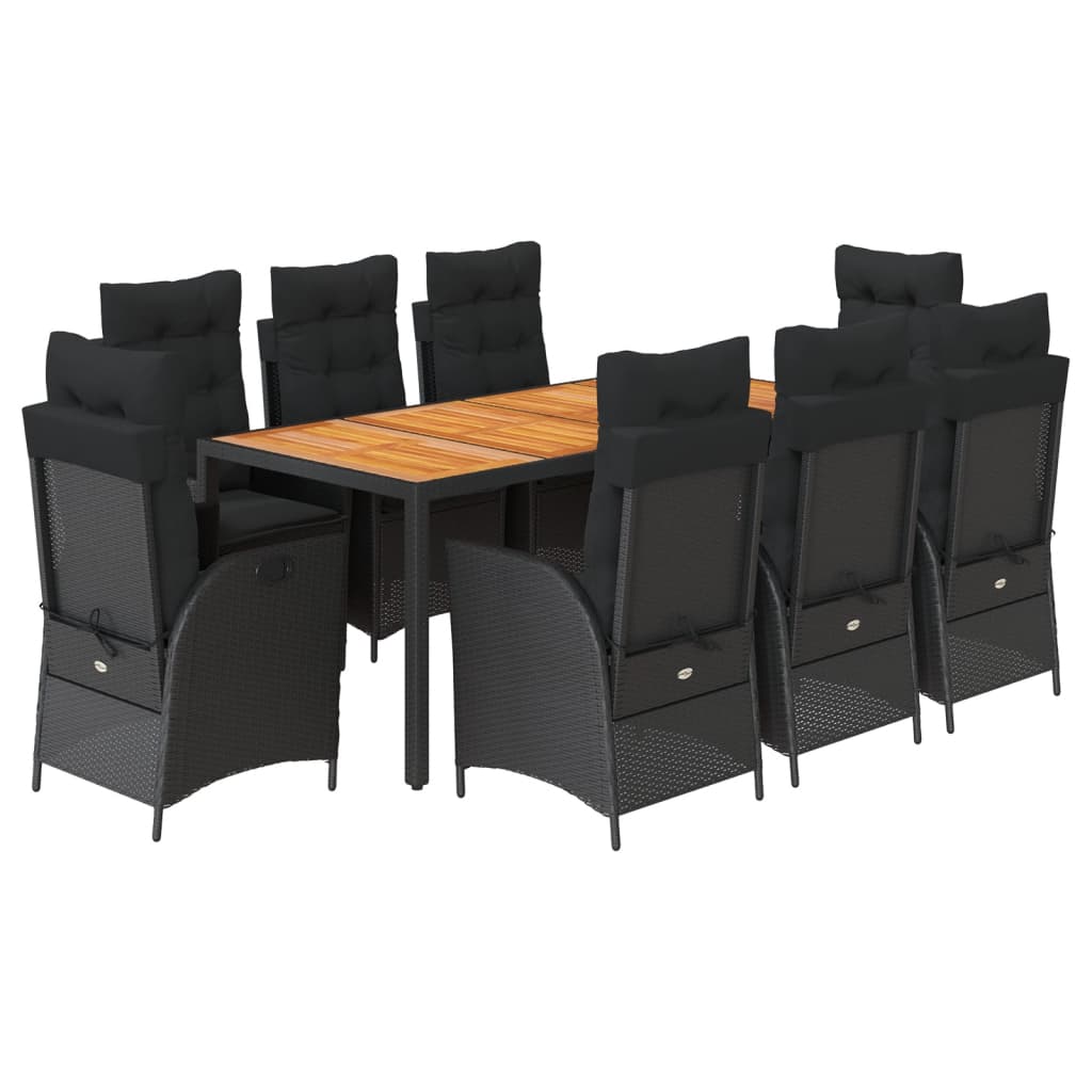 Set da Pranzo da Giardino 9 pz con Cuscini Nero in Polyrattan | homemem39