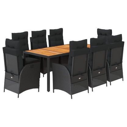 Set da Pranzo da Giardino 9 pz con Cuscini Nero in Polyrattan | homemem39