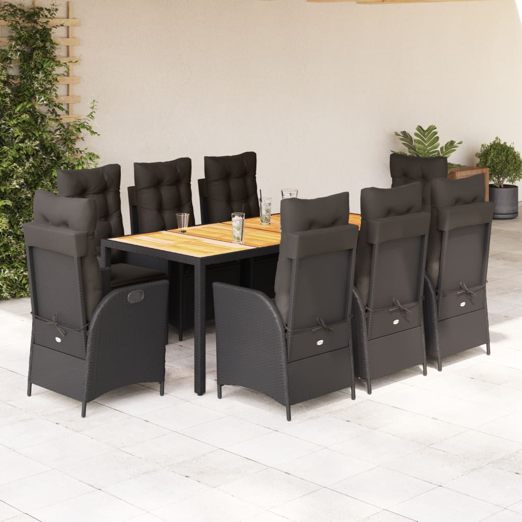 Set da Pranzo da Giardino 9 pz con Cuscini Nero in Polyrattan | homemem39