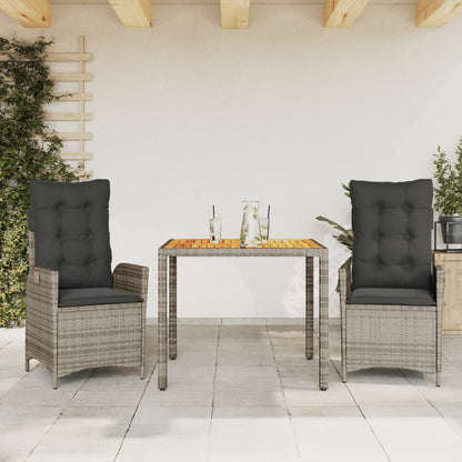Set da Pranzo da Giardino 3 pz con Cuscini in Polyrattan Grigio - homemem39