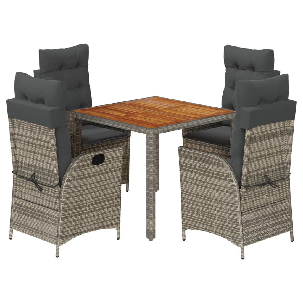 Set da Pranzo da Giardino 5 pz con Cuscini in Polyrattan Grigio | homemem39