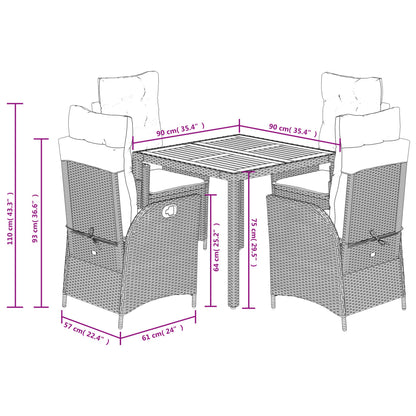Set da Pranzo da Giardino 5 pz con Cuscini in Polyrattan Grigio - homemem39