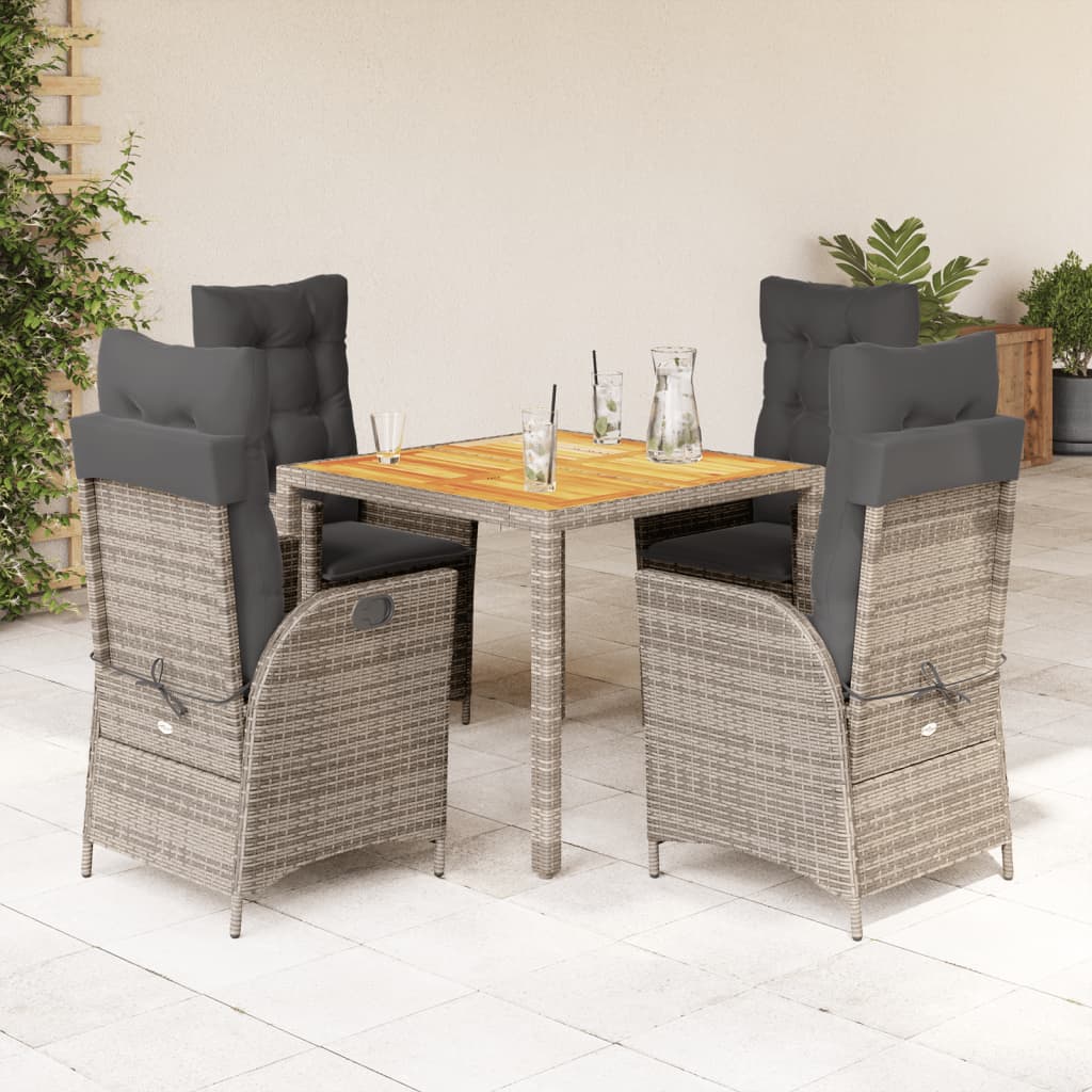 Set da Pranzo da Giardino 5 pz con Cuscini in Polyrattan Grigio | homemem39