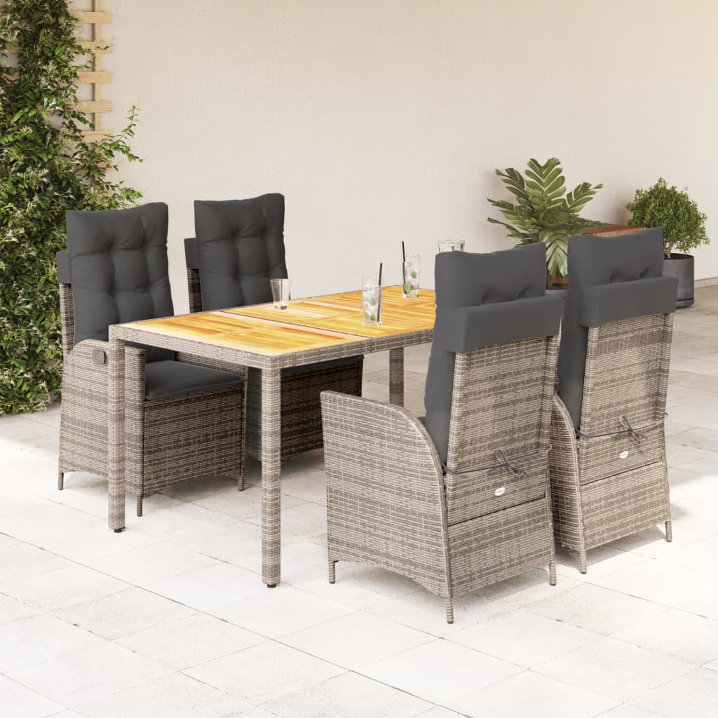 Set da Pranzo da Giardino 5 pz con Cuscini in Polyrattan Grigio | homemem39