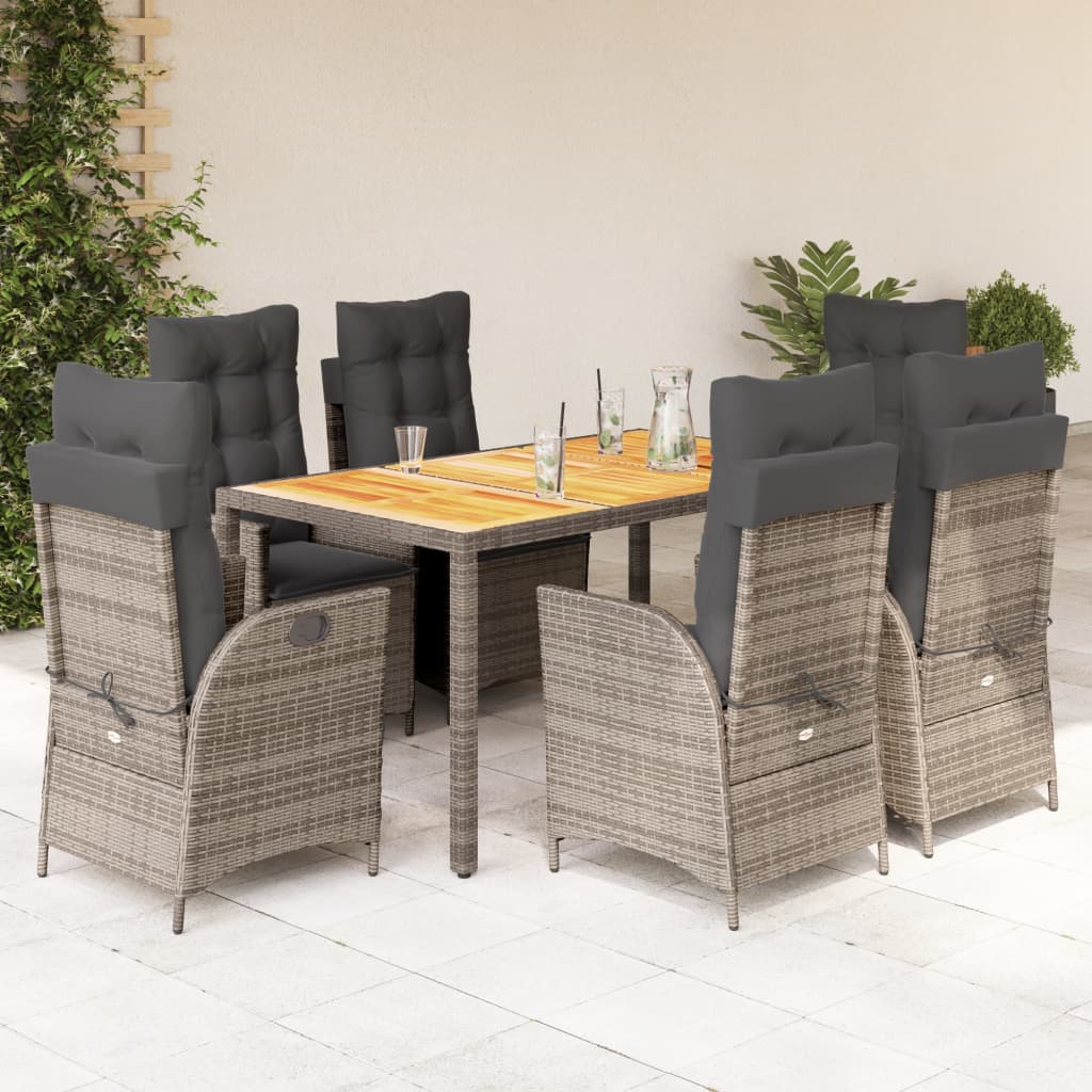 Set da Pranzo da Giardino 7 pz con Cuscini in Polyrattan Grigio - homemem39