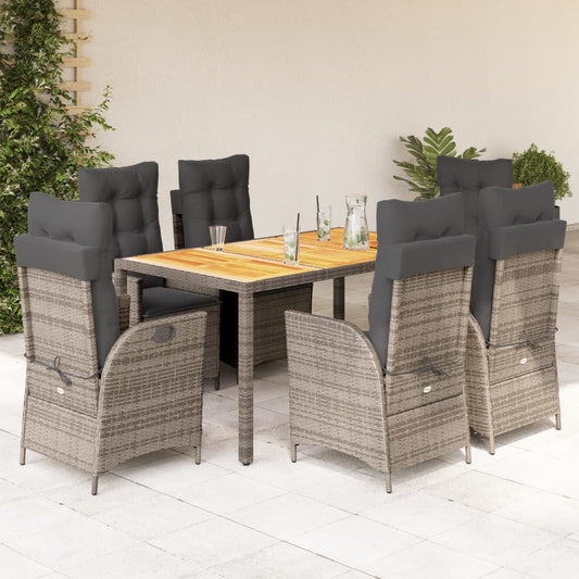 Set da Pranzo da Giardino 7 pz con Cuscini in Polyrattan Grigio - homemem39