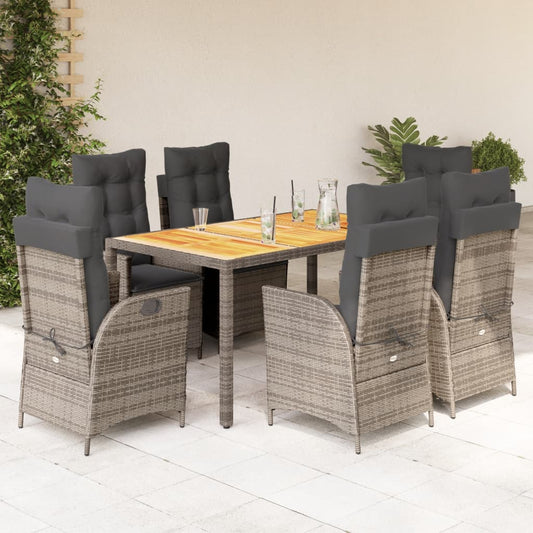 Set da Pranzo da Giardino 7 pz con Cuscini in Polyrattan Grigio - homemem39