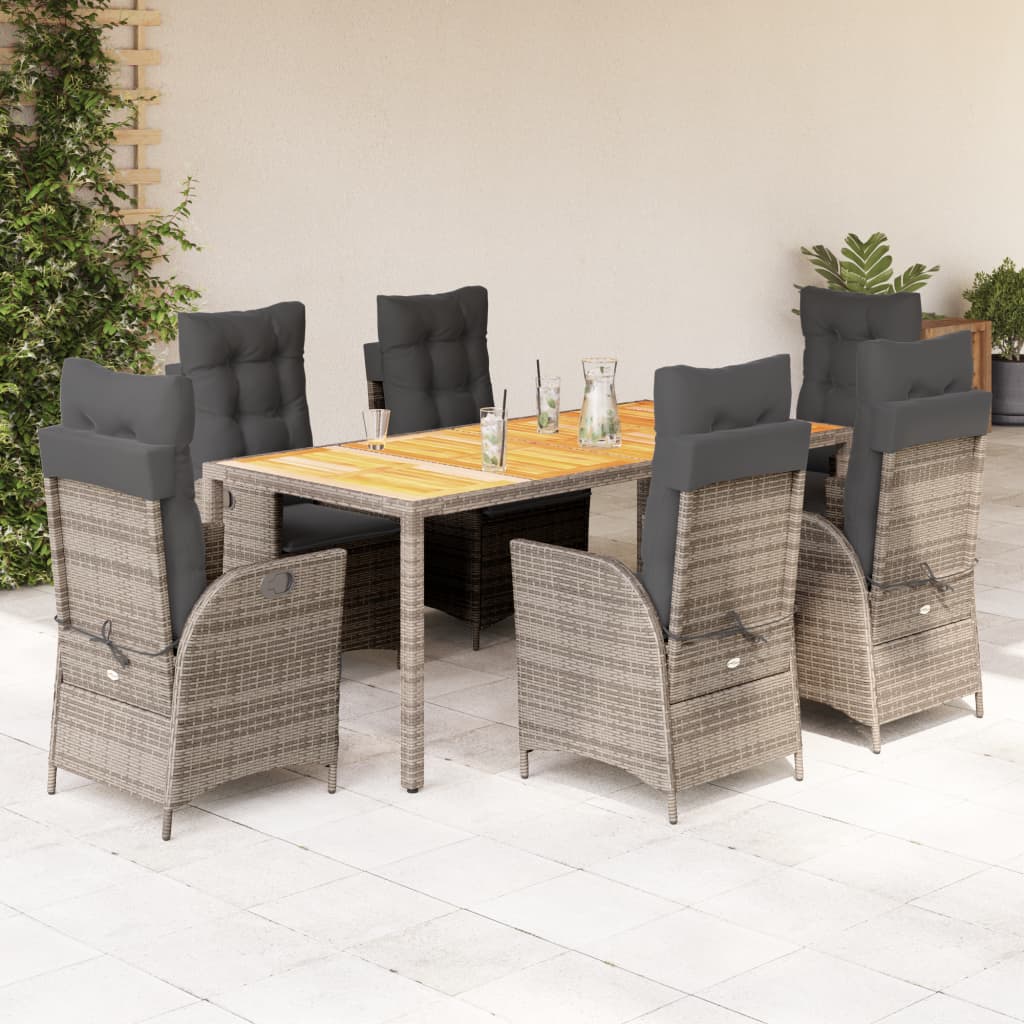 Set da Pranzo da Giardino 7 pz con Cuscini in Polyrattan Grigio | homemem39