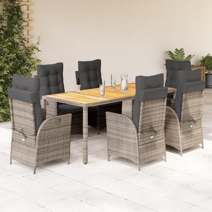 Set da Pranzo da Giardino 7 pz con Cuscini in Polyrattan Grigio | homemem39
