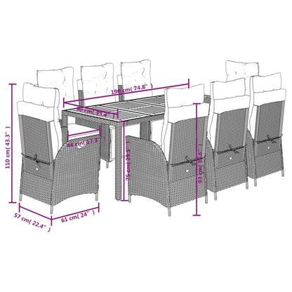 Set da Pranzo da Giardino 9 pz con Cuscini in Polyrattan Grigio | homemem39