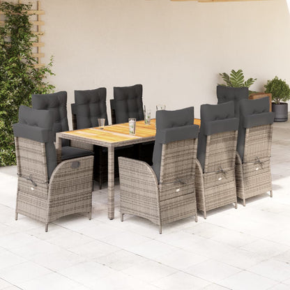 Set da Pranzo da Giardino 9 pz con Cuscini in Polyrattan Grigio | homemem39