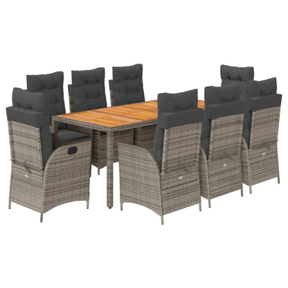 Set da Pranzo da Giardino 9 pz con Cuscini in Polyrattan Grigio | homemem39