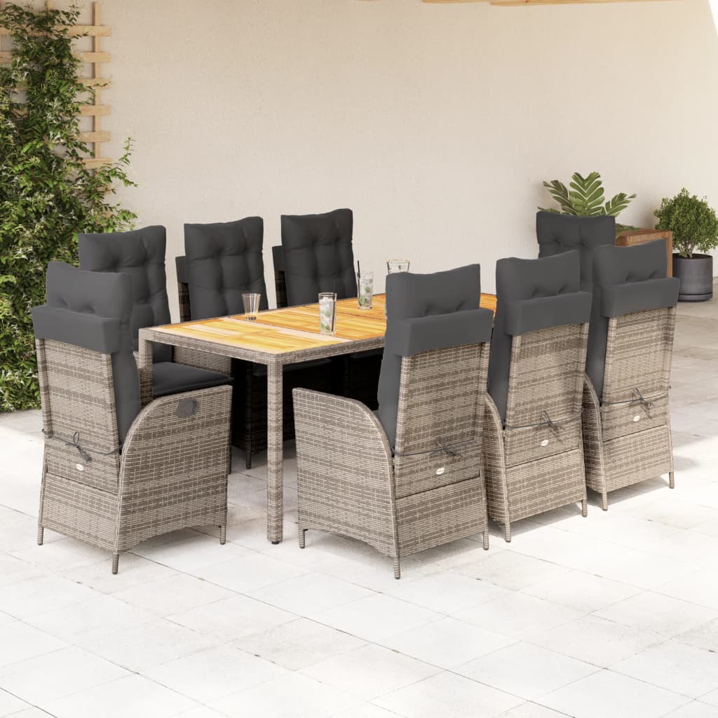 Set da Pranzo da Giardino 9 pz con Cuscini in Polyrattan Grigio | homemem39