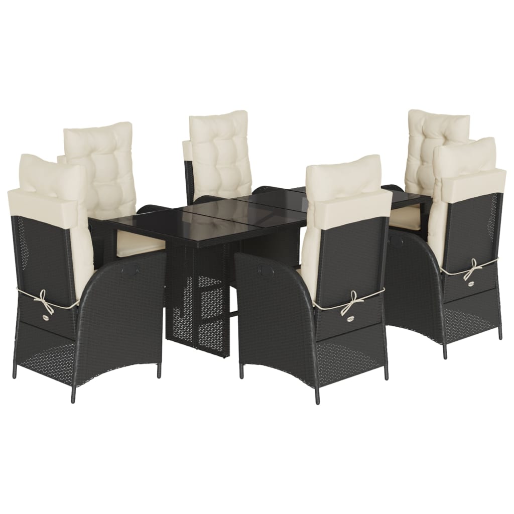 Set da Pranzo da Giardino 7 pz Nero con Cuscini in Polyrattan | homemem39