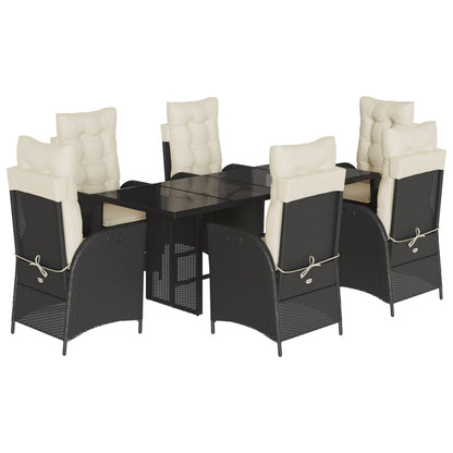 Set da Pranzo da Giardino 7 pz Nero con Cuscini in Polyrattan | homemem39