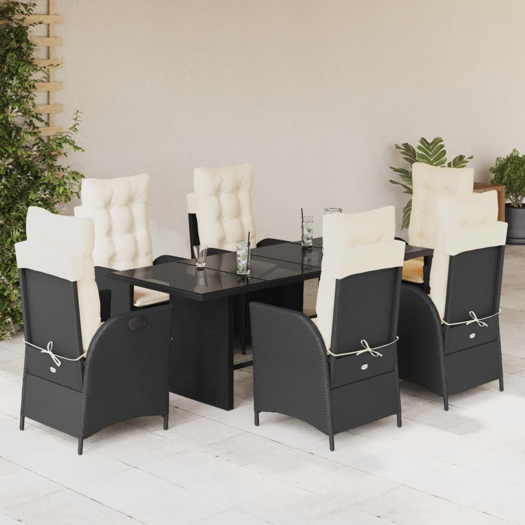 Set da Pranzo da Giardino 7 pz Nero con Cuscini in Polyrattan | homemem39