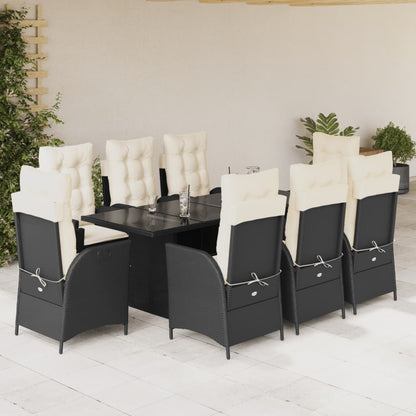 Set da Pranzo da Giardino 9 pz con Cuscini Nero in Polyrattan | homemem39
