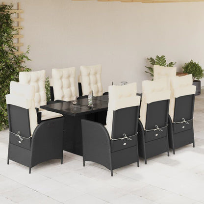 Set da Pranzo da Giardino 9 pz con Cuscini Nero in Polyrattan | homemem39