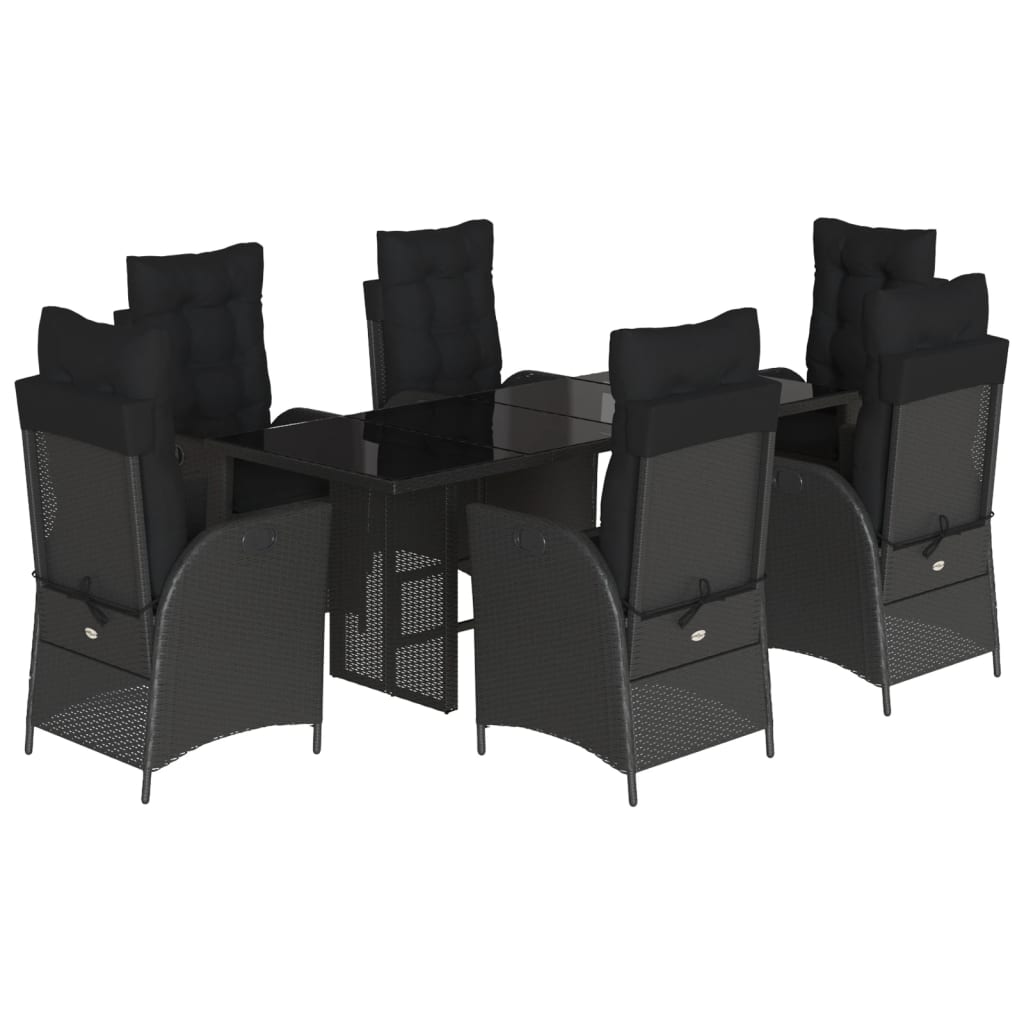 Set da Pranzo da Giardino 7 pz Nero con Cuscini in Polyrattan - homemem39