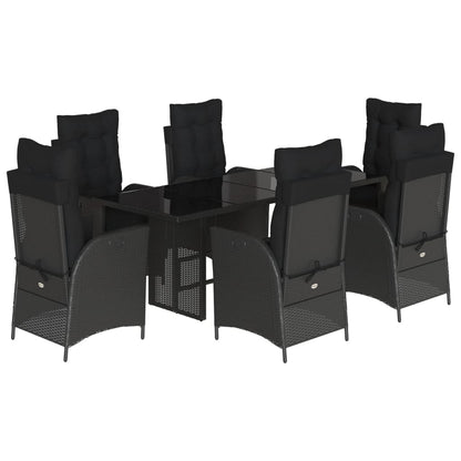 Set da Pranzo da Giardino 7 pz Nero con Cuscini in Polyrattan - homemem39