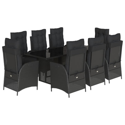 Set da Pranzo da Giardino 9 pz con Cuscini Nero in Polyrattan | homemem39