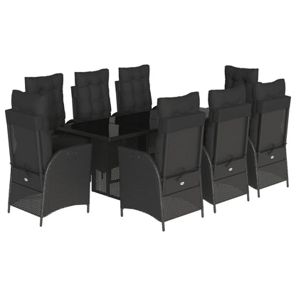 Set da Pranzo da Giardino 9 pz con Cuscini Nero in Polyrattan | homemem39