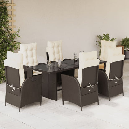 Set da Pranzo da Giardino 7pz con Cuscini in Polyrattan Marrone - homemem39