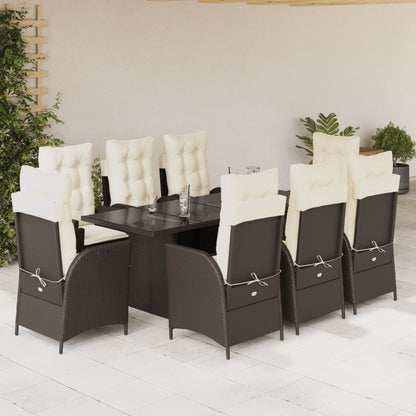 Set da Pranzo da Giardino 9pz con Cuscini Marrone in Polyrattan - homemem39