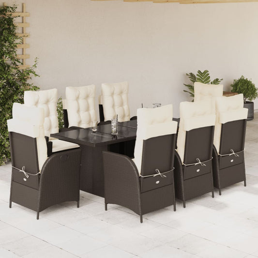 Set da Pranzo da Giardino 9pz con Cuscini Marrone in Polyrattan - homemem39