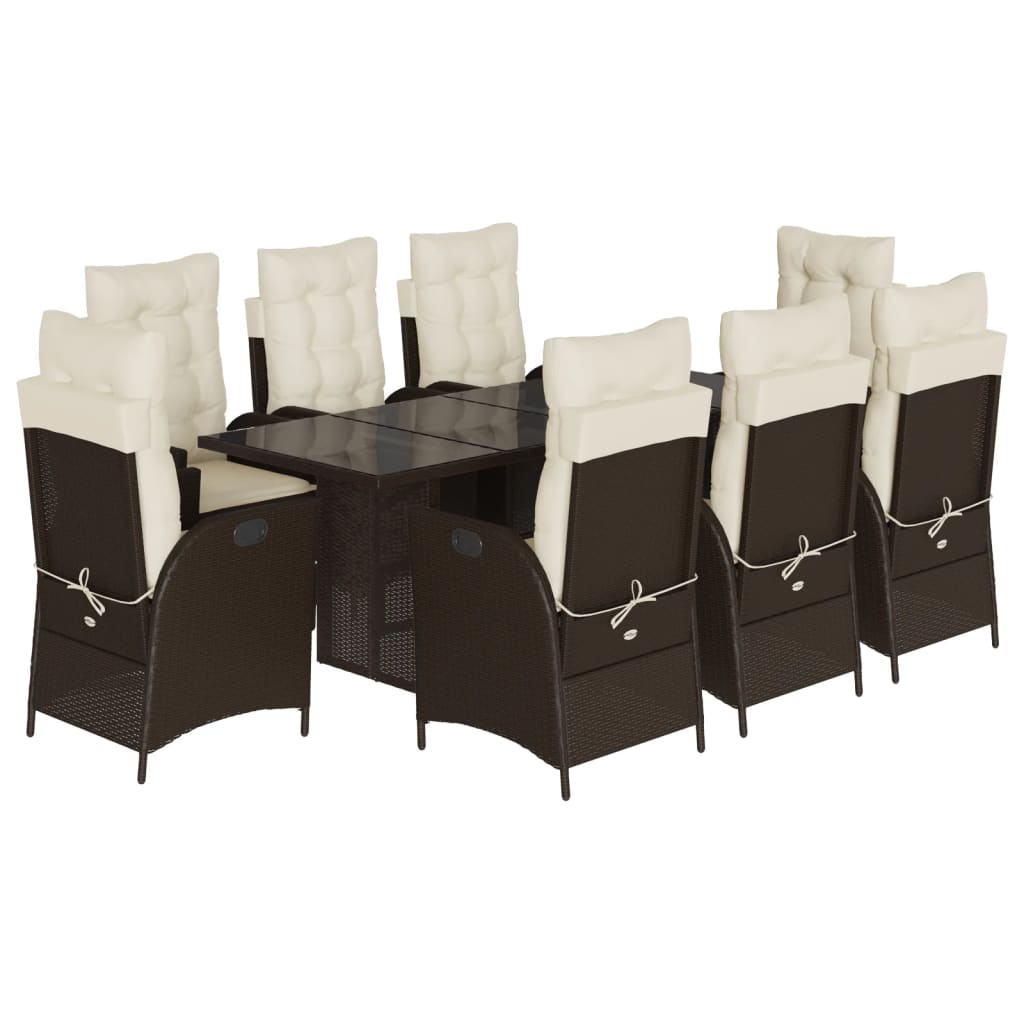 Set da Pranzo da Giardino 9pz con Cuscini Marrone in Polyrattan | homemem39
