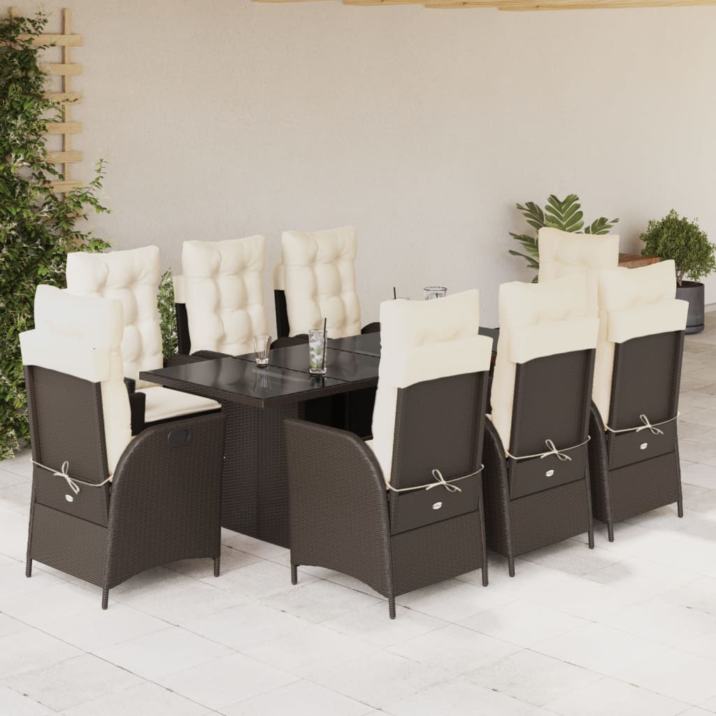 Set da Pranzo da Giardino 9pz con Cuscini Marrone in Polyrattan | homemem39