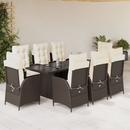 Set da Pranzo da Giardino 9pz con Cuscini Marrone in Polyrattan | homemem39
