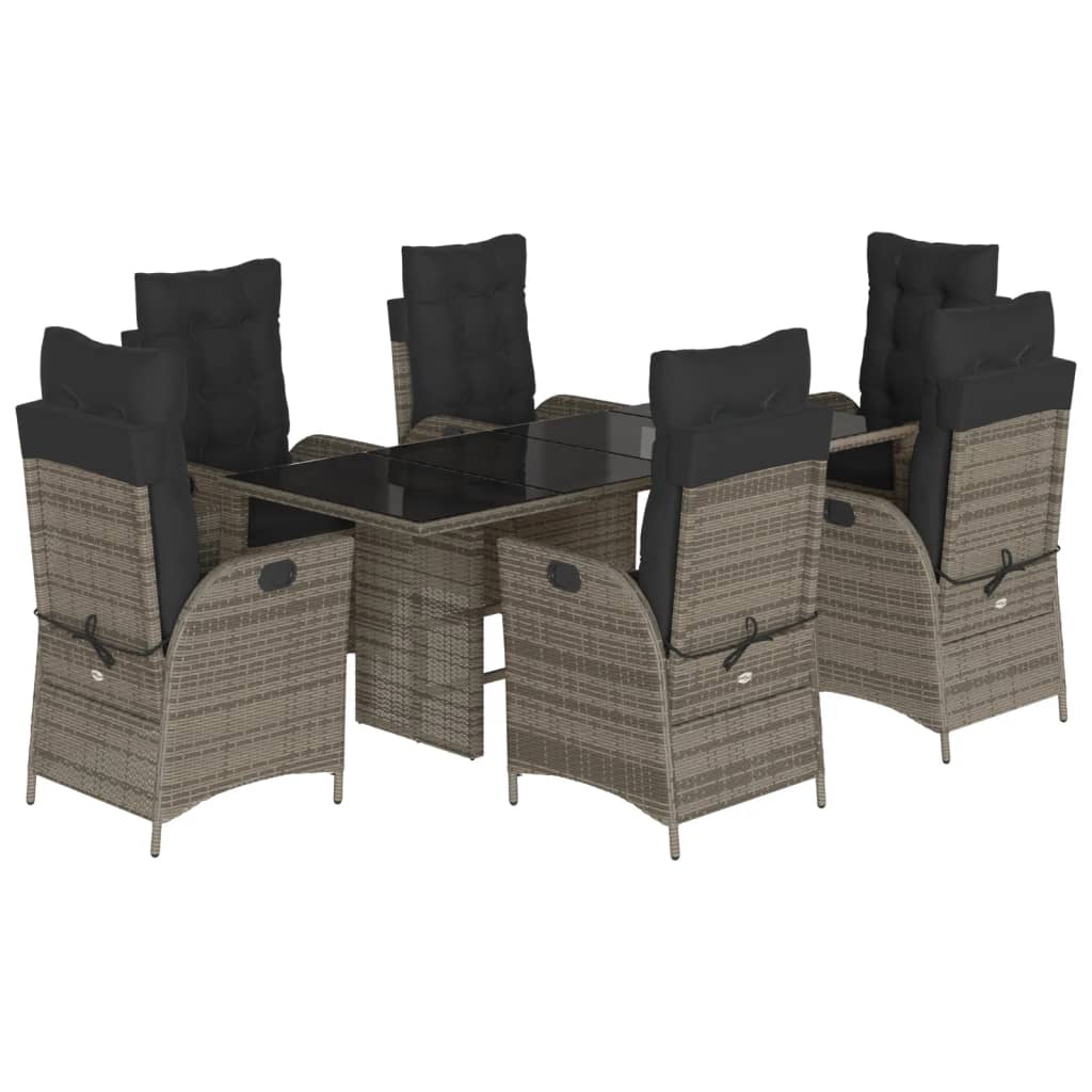 Set da Pranzo da Giardino 7 pz con Cuscini in Polyrattan Grigio | homemem39