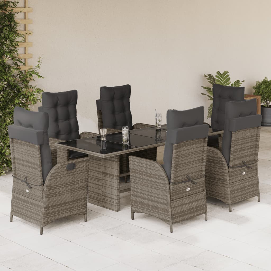 Set da Pranzo da Giardino 7 pz con Cuscini in Polyrattan Grigio | homemem39