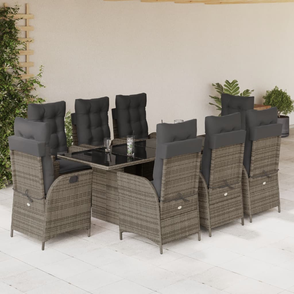 Set da Pranzo da Giardino 9 pz con Cuscini in Polyrattan Grigio | homemem39
