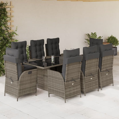 Set da Pranzo da Giardino 9 pz con Cuscini in Polyrattan Grigio | homemem39